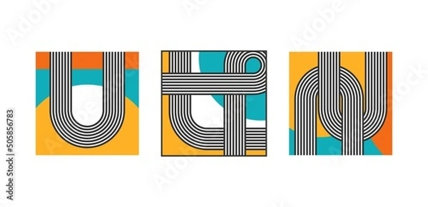 Fototapeta Set of three Abstract Backgrounds. Colorful modern Posters or cards. Round shapes, Lines, Curves. Geometrical Design. Minimalistic trendy concept. Square isolated Patterns. Every poster is isolated