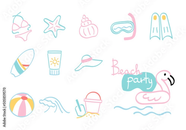 Obraz Beach fun icon collection - hand drawn