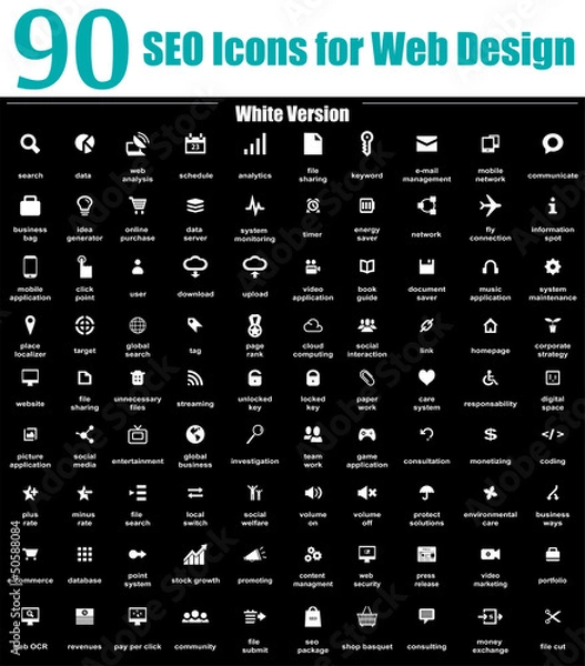 Obraz 90 SEO Icons for Web Design - White Version