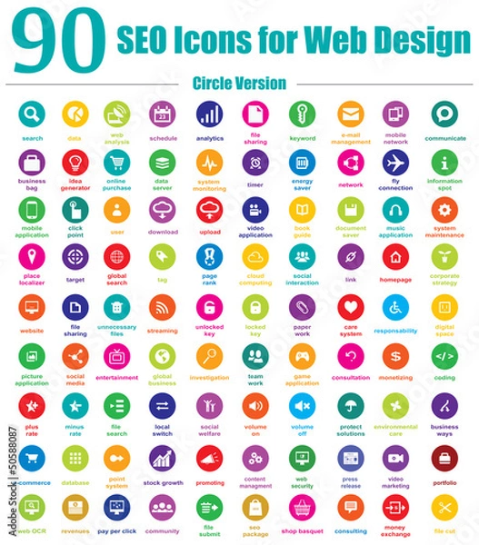 Obraz 90 SEO Icons for Web Design - Circle Version