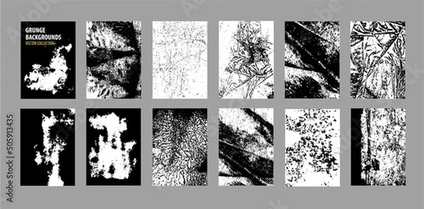 Fototapeta Abstract hand drawn backgrounds. Grunge textures collection. Sketch monochrome vector set. Graphic elements: cracks, spray effects, spots, scratches. 
