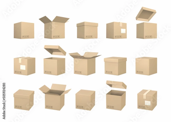 Obraz Set of realistic cardboard boxes. Delivery service concept. Vector illustration