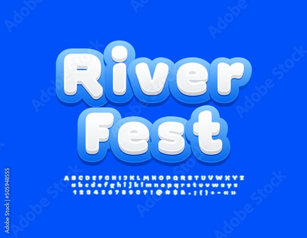 Obraz Vector creative template River Fest. White and Blue Alphabet Letters, Numbers and Symbols set. Modern style Font
