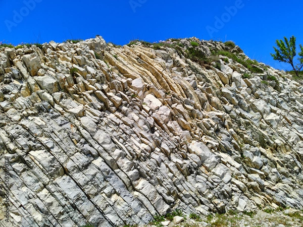Obraz Background slice mountains and blue sky. Bottom view.