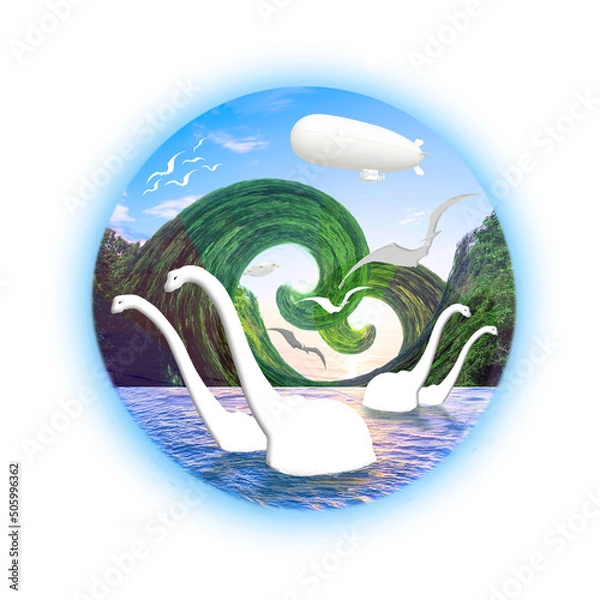 Obraz Dinosaurs and airships