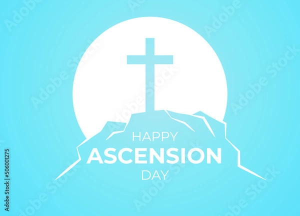 Fototapeta An illustration of the ascension day of Jesus Christ. Vector illustration. Happy Ascension Day vector illustration background. Cross on the blue sky element. Vector Eps 10.