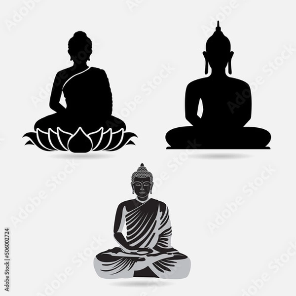 Fototapeta Collection of lord buddha silhouette vector illustration. Pack of lord buddha silhouette.
