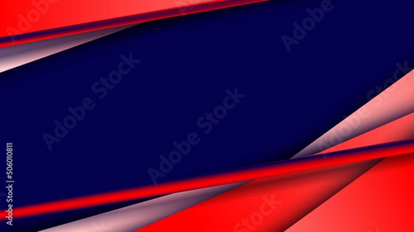 Fototapeta Banner web design template red triangles stripes overlapping on blue background