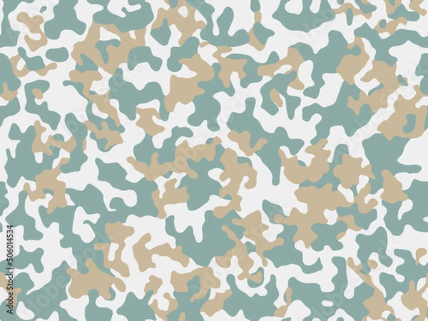 Fototapeta Light green and white camouflage seamless pattern. Modern military two color camo texture. Stock vector illustration