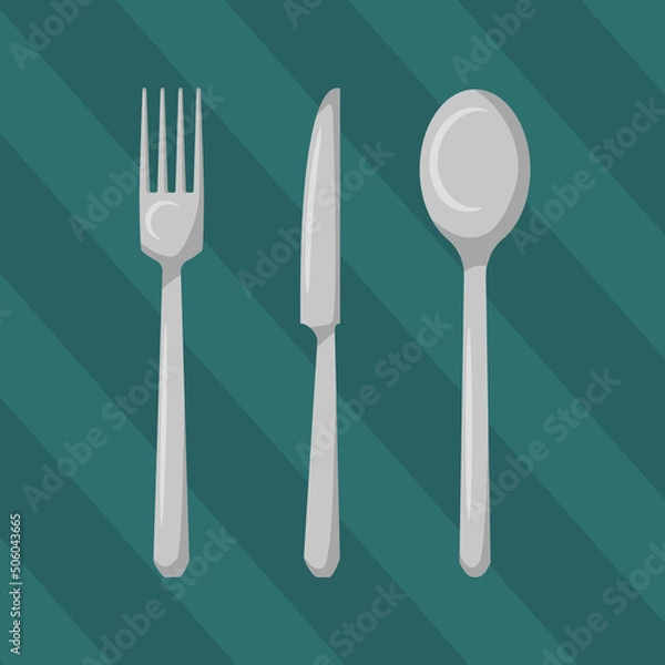 Obraz Set of fork, knife and spoon in flat style. Vector image.
