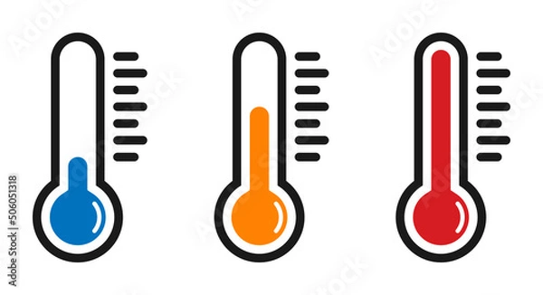 Obraz Set of termometers with different temperature. Vector illustration isolated on white background.