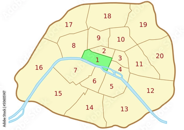 Obraz Plan du 1er arrondissement de Paris