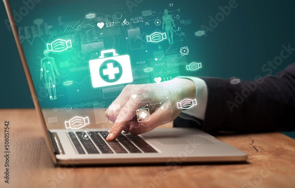 Fototapeta hand browsing on the internet for medical issues