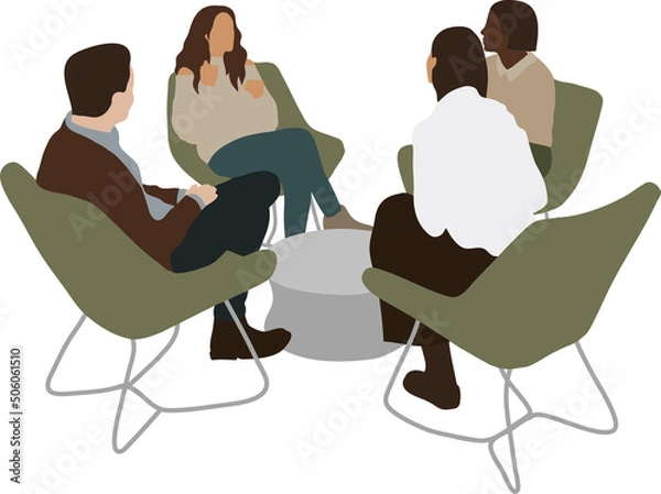 Fototapeta Four office workers are sitting at the negotiating table on whole chairs
