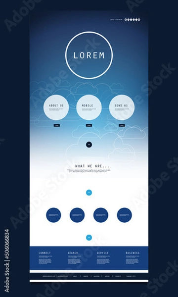 Fototapeta One Page Website or App UI  Template with Clouds Pattern - Design on Bright White and Blue Gradient Background - Illustration in Editable Vector Format