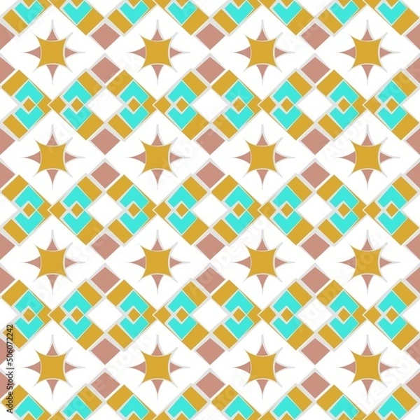 Fototapeta Aqua, gold and pink geometric shapes repeat vector pattern