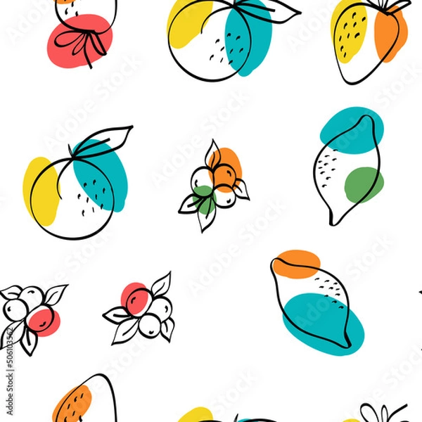 Fototapeta Green and Fuchsia Apple and Peach Vector White