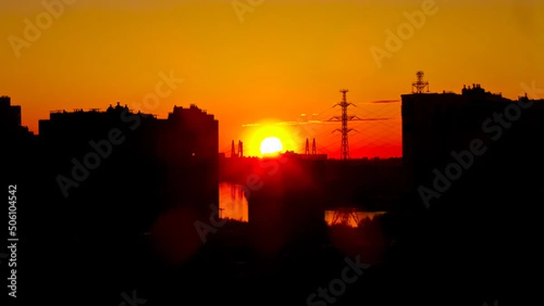 Obraz red sunset over the city close up