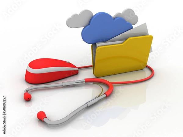 Fototapeta 3d rendering cloud folder connected stethoscope
