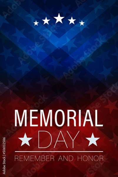 Fototapeta Vector of US Memorial Day celebration background banner or greeting card, with text and USA flag elements.