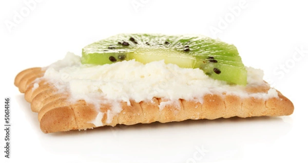 Fototapeta Cookies with milk cheese and kiwi, isolated on white