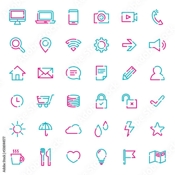 Fototapeta ポップな破線のアイコンセット　ピンクとブルー