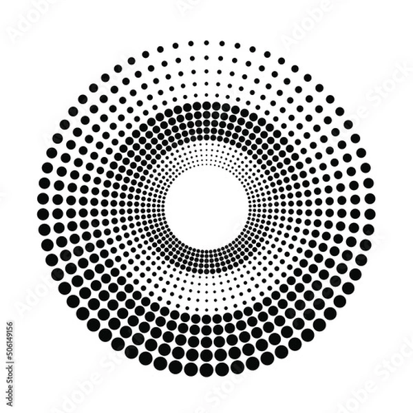 Fototapeta Black halftone dotted lines in radial form. Geometric art. Trendy design element for frame, logo, tattoo, sign, symbol, web pages, prints, posters, template, pattern and abstract background