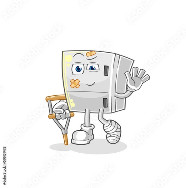 Fototapeta fridge sick with limping stick. cartoon mascot vector