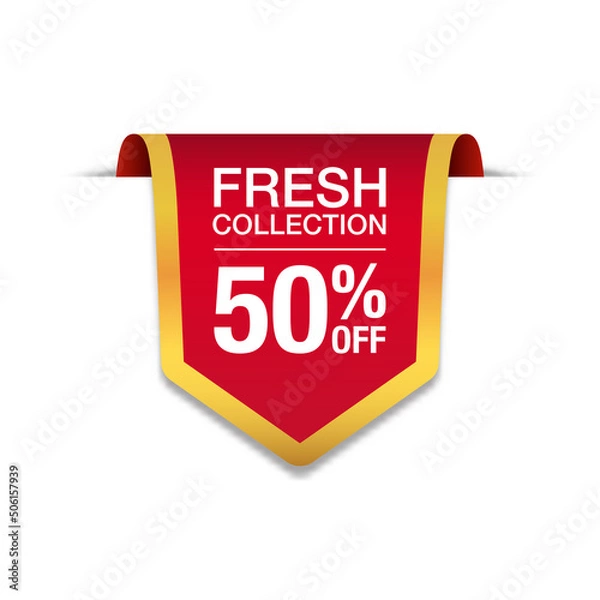 Fototapeta Vector illustration of fresh collection label ribbon. Suitable for design element of e commerce promotion, online shop advertising, and realistic discount badge ribbon.