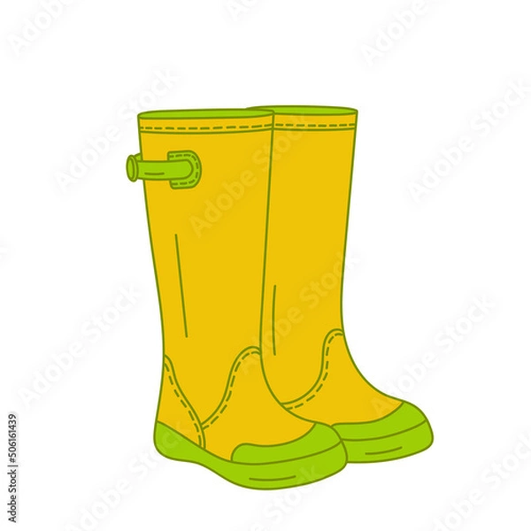 Obraz Vector illustration of a hand drawn yellow rubber boots isolated on a white background.