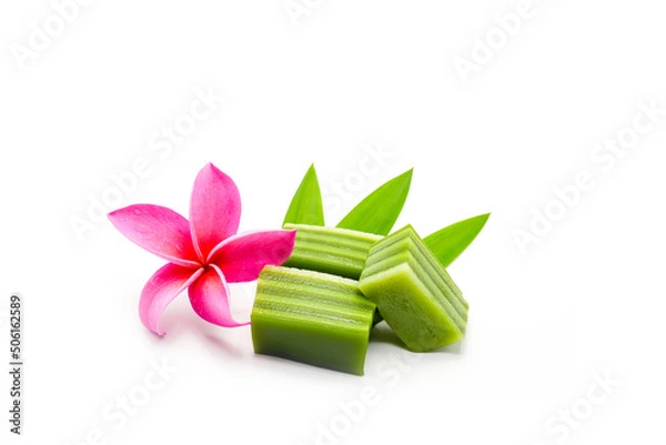 Fototapeta Close Up Pandan Layer Cake On White Background.