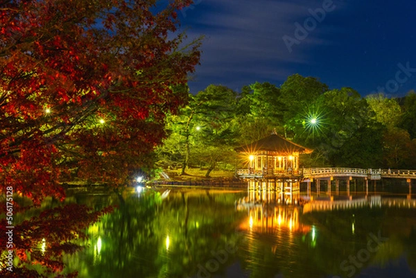 Obraz 秋の奈良公園 浮見堂 長時間露光(奈良県奈良市)