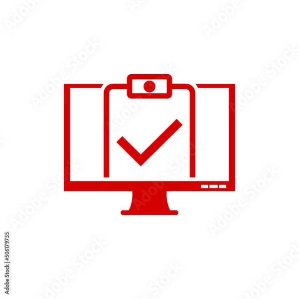 Fototapeta Desktop computer with digital questionnaire icon isolated on white background