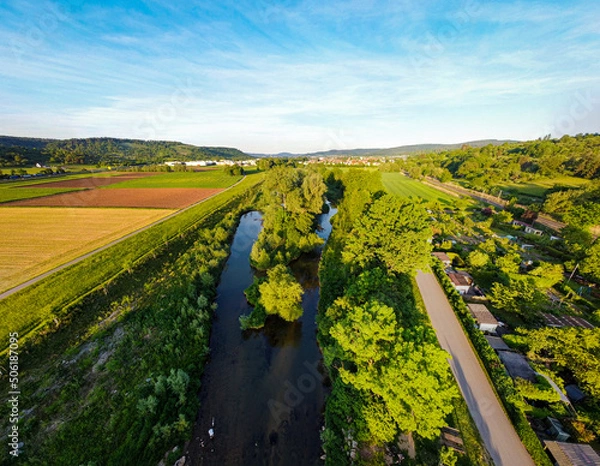 Fototapeta Renaturierung Rems, Winterbach, Remshaldem, Rems, Drohnenaufnahme