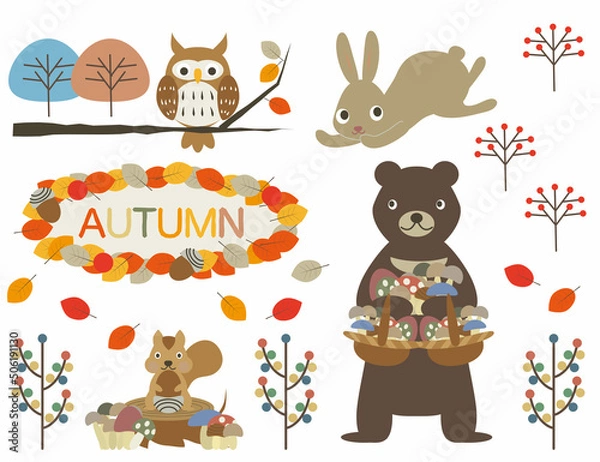 Fototapeta 動物のいる秋風景