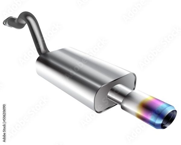 Fototapeta Vector exhaust pipe, car part silencer