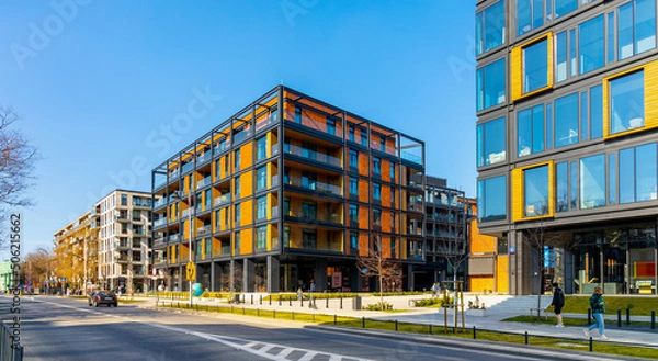 Fototapeta Modern residential apartment development projects in Srodmiescie Powisle downtown district of Warsaw in Poland