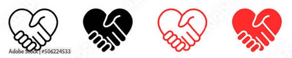 Fototapeta Abstract set with red and black handshakes heart vector icons. Sign friendship or partnership icons. Peace and love symbol. Sign agreement. 