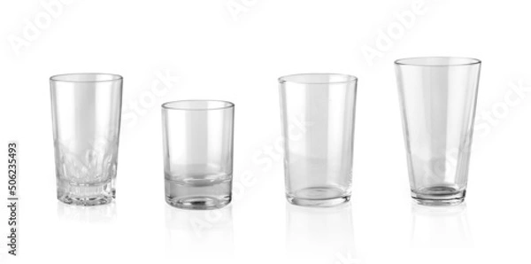 Fototapeta Set of empty glass of water isolated on white background