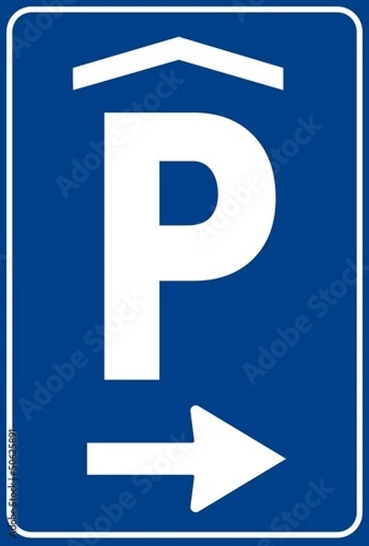 Obraz SEGNALE STRADALE PARCHEGGIO COPERTO CON DIREZIONE