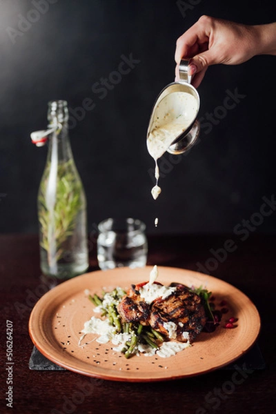 Obraz fried meat with sauce