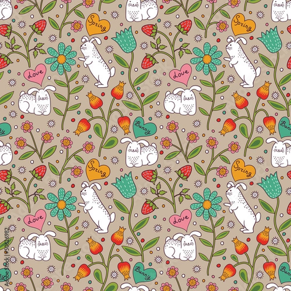 Fototapeta Seamless pattern with rabbits