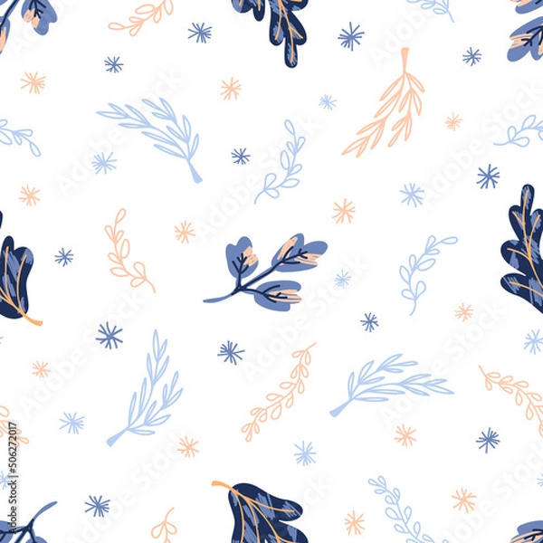 Fototapeta Vector seamless pattern with hand drawn wildflowers, colorful botanical illustration, floral elements, hand drawn repeating background.