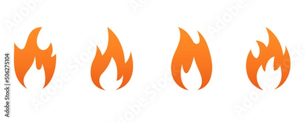 Fototapeta Fire icon collection. Fire flame symbol. Bonfire silhouette logotype. Flames symbols set flat style. Vector illustration