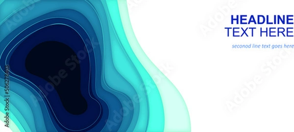 Fototapeta 3D abstract blue wave background with paper cut shapes. Vector design layout for business presentations, flyers, posters.