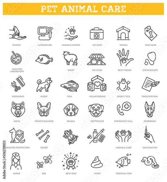 Fototapeta vector set, Outline icon set - pet, vet, pet shop,