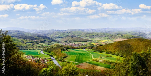 Fototapeta View of Lindewerra and Oberrieden from the "Teufelskanzel" (devil's pulpit)
