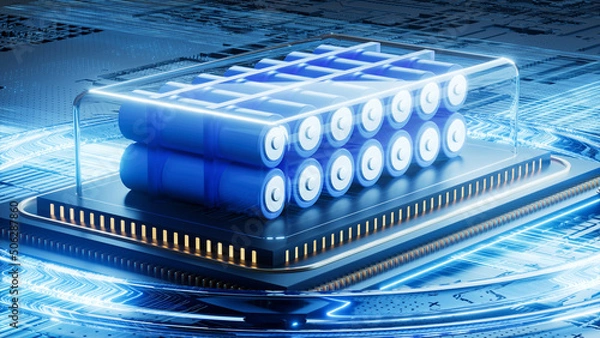 Obraz Creative drawing of 3D rendering technology battery pack