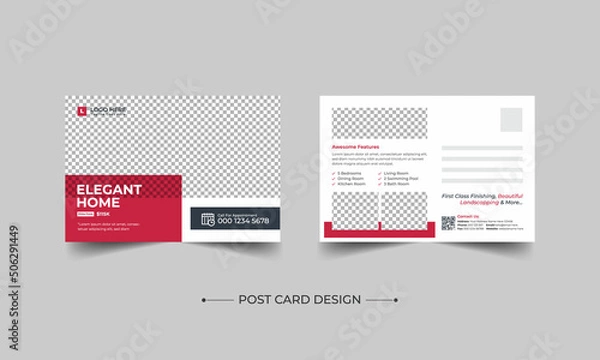 Fototapeta Real estate Postcard Design, Event Card Design, Direct Mail EDDM Template, Invitation Design, Print Ready, Modern home sale Postcard Template