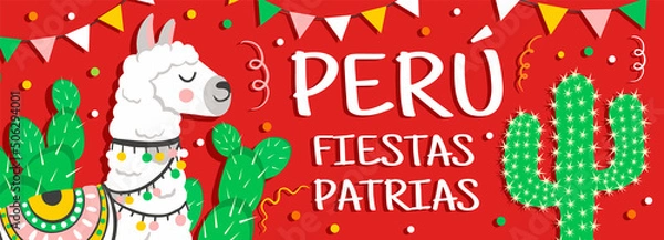 Fototapeta Cartoon fiestas patrias Peru banner. July 28 celebration